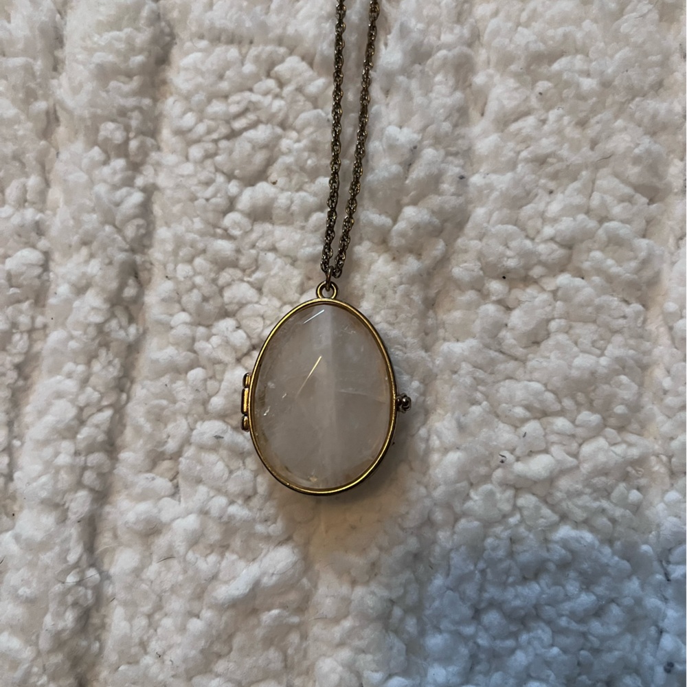 Loft Gold Frame White Stone Faux Locket Necklace